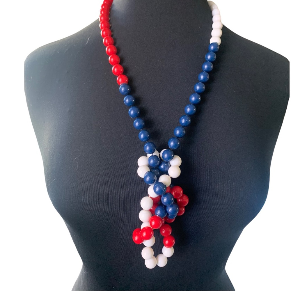 Necklace red white and blue beads vintage